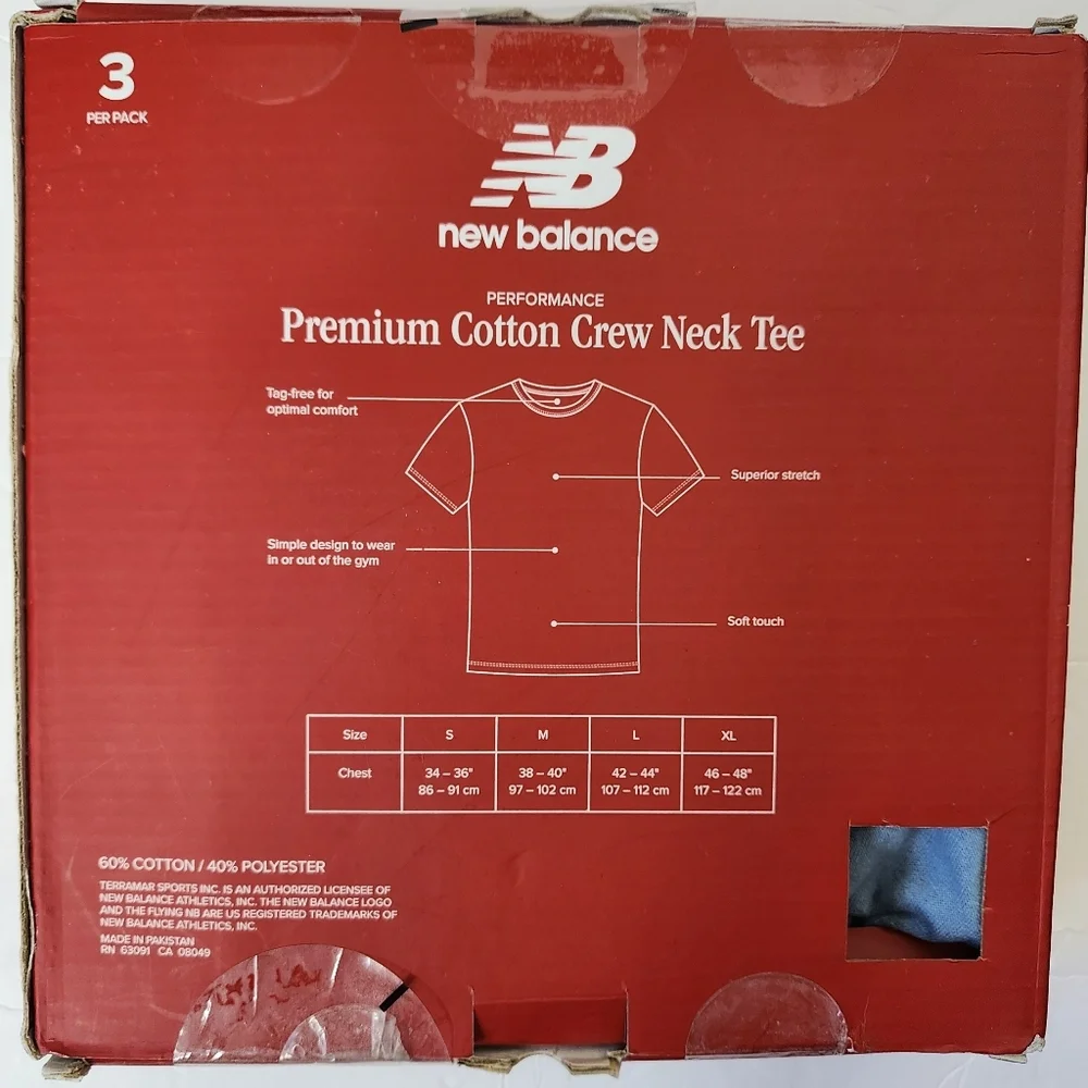 New Balance Performance Cotton Crew Neck TShirts 3-Pack Mens Size Medium (M) NEW